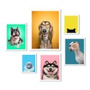 Ver imagem 1 de Composição 6 Quadros Decorativos Cães e Gatos:madeira Preta