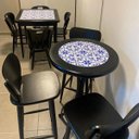 Ver imagem 3 de Conjunto Mesa Bistrô Alta Redonda 60cm + 3 Banquetas Bar Varanda Pub - Azulejo Português - Preta