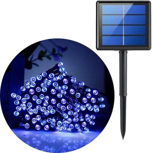 Cordão Pisca Pisca Solar Natal 100 Lâmpadas Leds Azul de 10m