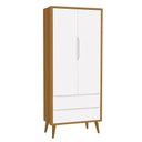 Ver imagem 1 de Guarda Roupa Infantil 2 Portas Theo Retrô Branco/Savana com Pés Amadeirado - Reller Móveis