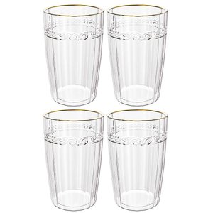 Jogo de Copos de Cristal Transparente Fio de Ouro Imperial 370ml 4 Peças - Lyor