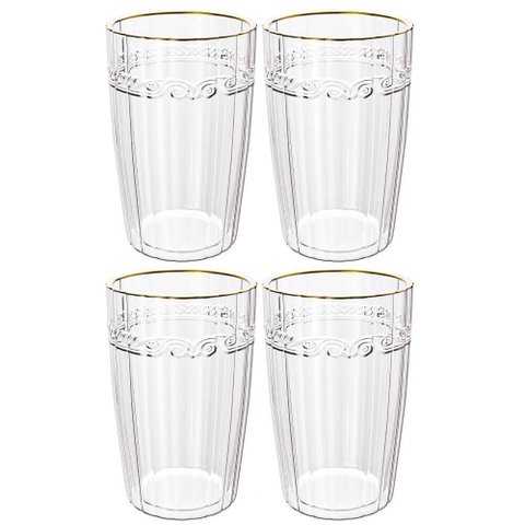 Jogo de Copos de Cristal Transparente Fio de Ouro Imperial 370ml 4 Peças - Lyor