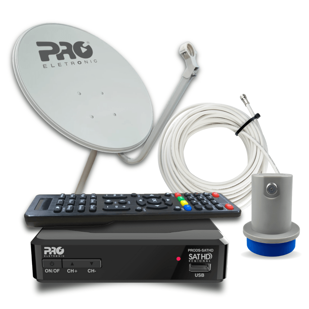 Kit Receptor Satpro Hd Proeletronic - Antena + Receptor + Lnbf + Cabo 15m