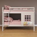 Ver imagem 1 de Beliche Infantil com Janela e Cortina Madeira Maciça Branco/ Rosa Housin