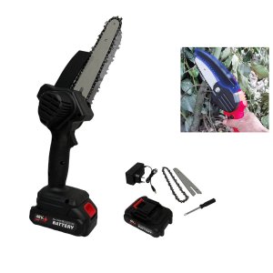 Mini Motosserra Eletrica 48v Bateria Recarregavel sem Fio 6 Polegadas Corta Lenha Arvore Galho Bambu