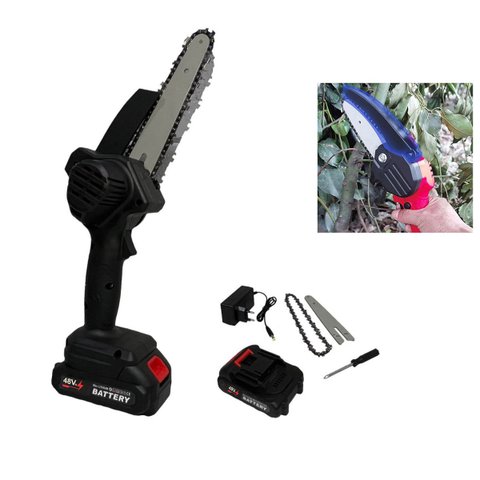 Mini Motosserra Eletrica 48v Bateria Recarregavel sem Fio 6 Polegadas Corta Lenha Arvore Galho Bambu