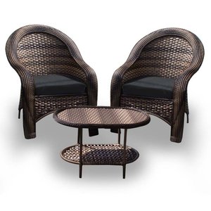 Conjunto de Poltronas Fibra Sintética Tóquio - 2 Poltronas + 1 Mesa Centro - Tecido Duna Preto