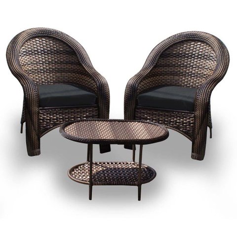 Conjunto de Poltronas Fibra Sintética Tóquio - 2 Poltronas + 1 Mesa Centro - Tecido Duna Preto