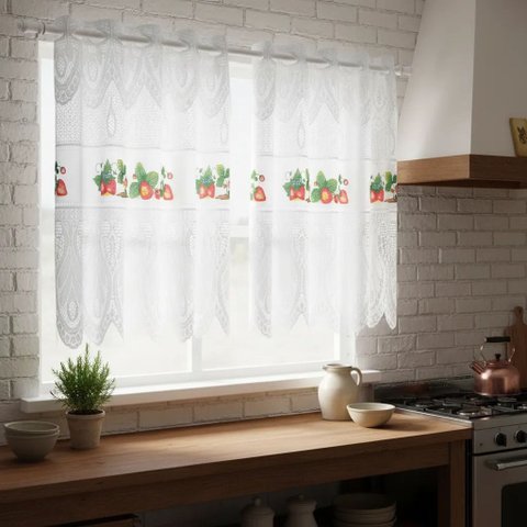 Cortina Pia/Vitro Bando Passione Renda COZINHA1,60x0,75x0,20:Morango
