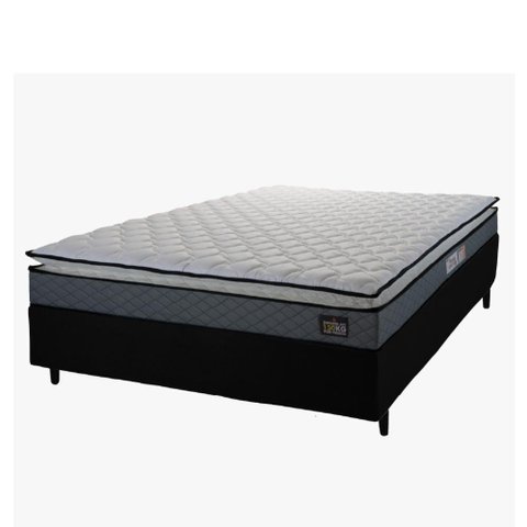 Cama Box Casal Colchão Espuma D45 Pillow Top Strong 138x188x62cm Cinza/Preto Hellen