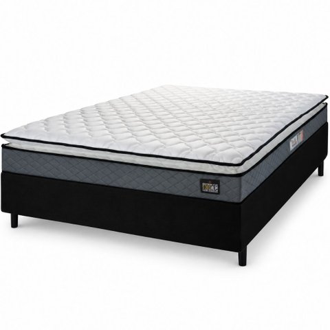 Cama Box Casal Colchão Espuma D45 Pillow Top Strong 138x188x62cm Cinza/Preto Hellen