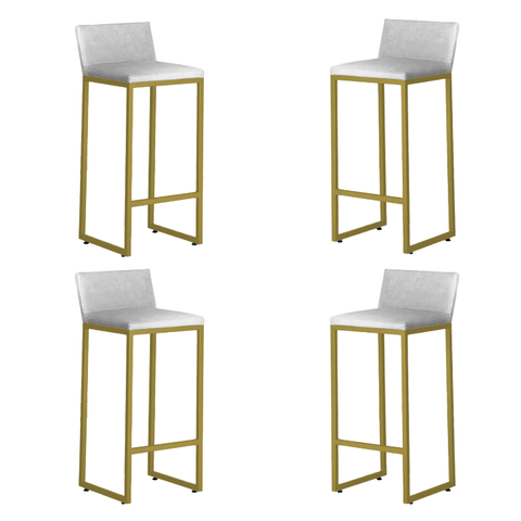 Kit4 Banquetas Alta Dani Reforçada Decorativa Balcão Bancada Cozinha Bar Base Dourada Courino Branco