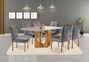 Ver imagem 2 de Conjunto Sala de Jantar 6 Lugares Mesa Barcelona e Cadeiras Madeira Maciça Veludo Cinza