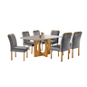 Conjunto Sala de Jantar 6 Lugares Mesa Barcelona e Cadeiras Madeira Maciça Veludo Cinza - 1