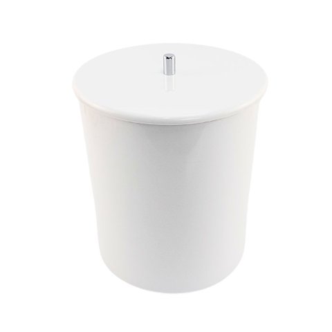 Lixeira Redonda Branca em Poliéster com Puxador Cromado