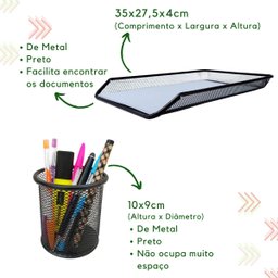 Kit Escritório Porta Caneta, Organizador de Mesa, Bandeja Organizadora Preto - 3