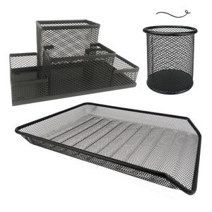 Kit Escritório Porta Caneta, Organizador de Mesa, Bandeja Organizadora Preto