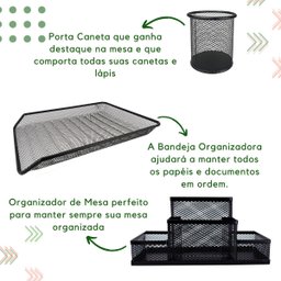 Kit Escritório Porta Caneta, Organizador de Mesa, Bandeja Organizadora Preto - 2