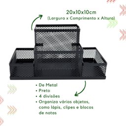 Kit Escritório Porta Caneta, Organizador de Mesa, Bandeja Organizadora Preto - 4