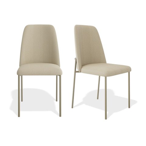 Kit 2 Cadeiras Estofadas Lucy Aço Champanhe Linho Bege