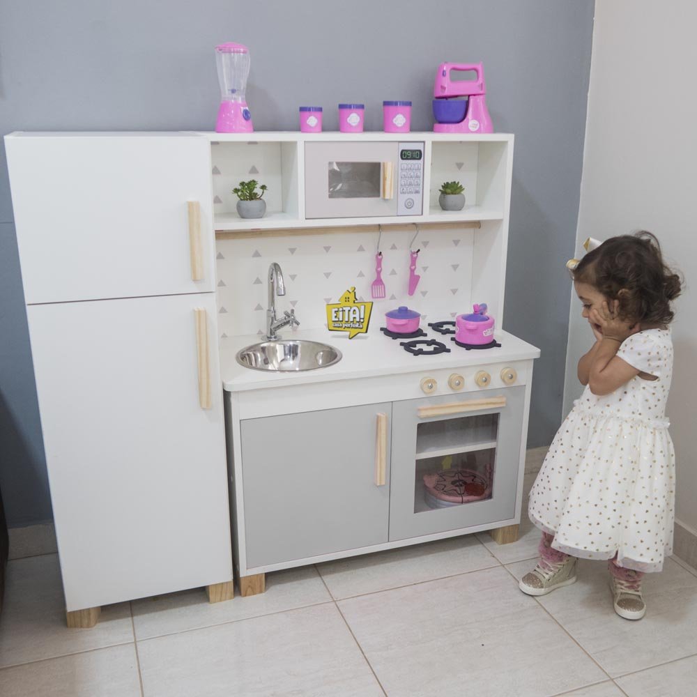 Kit Cozinha Infantil com Geladeira Eita Casa Perfeita Cinza - 4