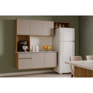 Kit Cozinha Suspensa Mel com Balcão 180cm Poquema Móveis