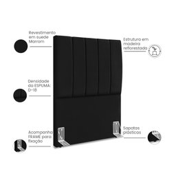 Cabeceira Estofada Solteiro Carla 90cm Suede Preto - 4
