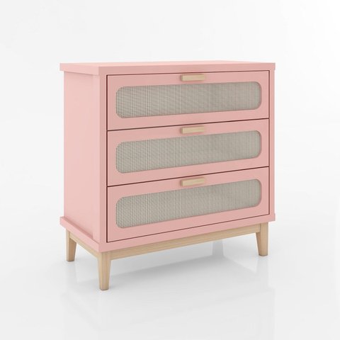 Cômoda Rosa Infantil Isa com Pés e Puxador de Madeira