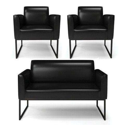 Sofá Namoradeira com 2 Poltronas Base Industrial Preto Marisa Corano Preto D03 - D'Rossi