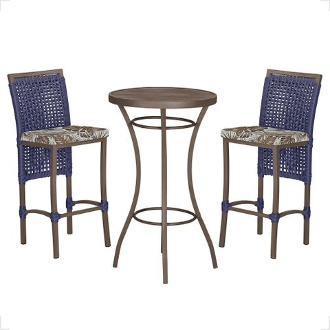 Mesa Bistrô e 2 Banquetas Roma Marrom Corda Náutica Estofado 6 Trama Original