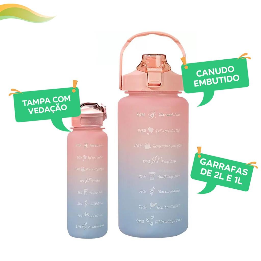 Kit 3 Garrafas Squeeze 2 Litros + 1 Litro + 500ml Antivazamento para Academia Ciclismo Futebol + Ade - 2