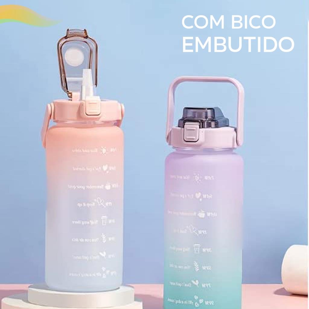 Kit 3 Garrafas Squeeze 2 Litros + 1 Litro + 500ml Antivazamento para Academia Ciclismo Futebol + Ade - 3