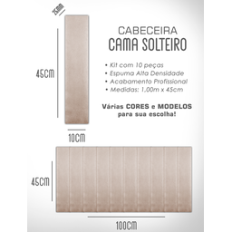 Kit 10 Cabeceiras Estofadas de Cama Box Comum Solteiro Modulada 1,00mx45cm - 7