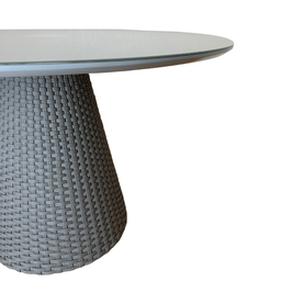 Mesa De Jantar Cone Redonda 140cm Tampo Laqueado Cinza + Vidro Base Corda Náutica Cinza Personal Dec - 4 Mesa De Jantar Cone Redonda 140cm Tampo Laqueado Cinza + Vidro Base Corda Náutica Cinza Personal Dec - 4