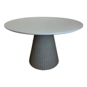 Ver imagem 1 de Mesa De Jantar Cone Redonda 140cm Tampo Laqueado Cinza + Vidro Base Corda Náutica Cinza Personal Dec