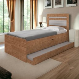 Cama Baú Larissa Solteiro Naturale e Off White com Auxiliar Framar - 1