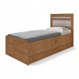 Cama Baú Larissa Solteiro Naturale e Off White com Auxiliar Framar - 2