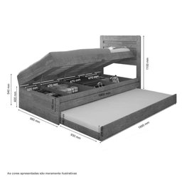 Cama Baú Larissa Solteiro Naturale e Off White com Auxiliar Framar - 4
