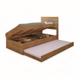 Cama Baú Larissa Solteiro Naturale e Off White com Auxiliar Framar - 3