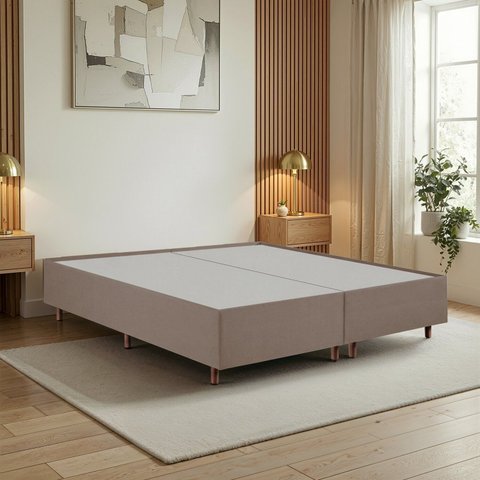 Cama Base Box King Estofada em Madeira Maciça Base Reforçada Santorini Espresso Móveis Marrom