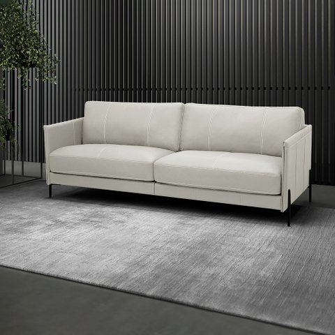 Sofá Decorativo Karine 4 Lugares Sala de Estar 270cm Pés em Aço Couro Off White G88 - Gran Belo