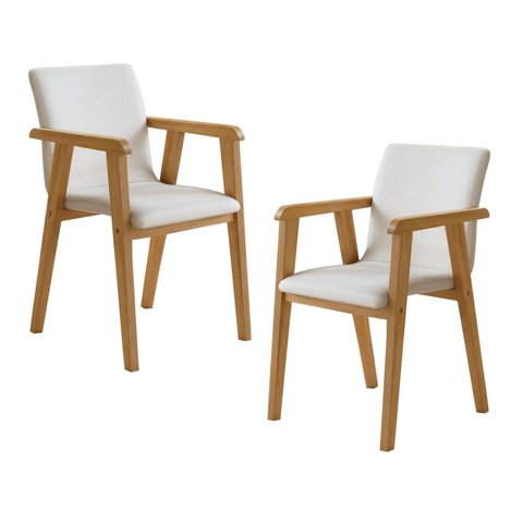 Kit 2 Cadeiras com Braço para Sala de Jantar Pés Madeira Maciça Flora Bege/Cinamomo/Veludo Palha