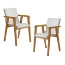 Ver imagem 1 de Kit 2 Cadeiras com Braço para Sala de Jantar Pés Madeira Maciça Flora Bege/Cinamomo/Veludo Palha