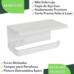 Porta Papel Higiênico Inox De Parede Banheiro Branco MAX - 4