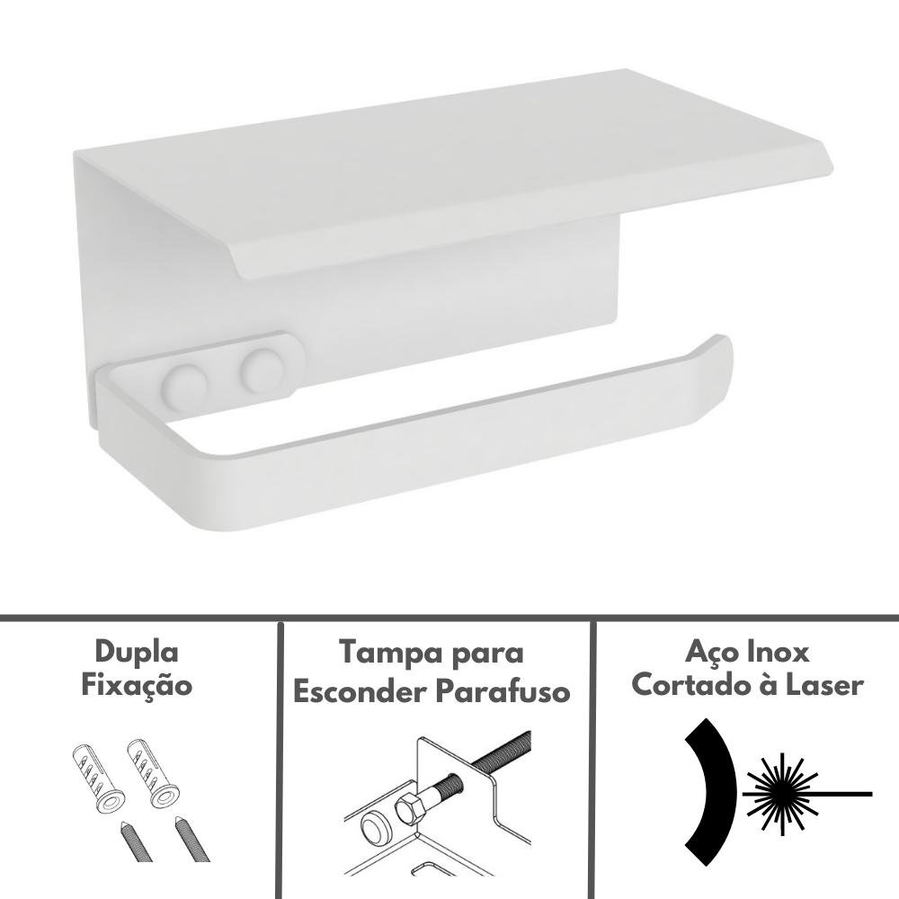 Porta Papel Higiênico Inox De Parede Banheiro Branco MAX - 3