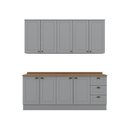 Ver imagem 2 de Cozinha Compacta Modulada 4 Peças 100% MDF 2 Armários Aéreos 2 Balcões com Tampo Cinza/Nature Emily