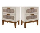 Ver imagem 1 de Conjunto Mesa de Cabeceira Retro Pes de Madeira 2 Gavetas Cor Offwhite