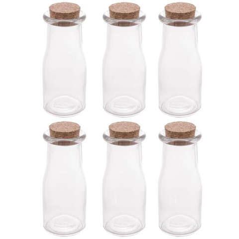 Kit 6 Porta Temperos de Vidro 200ml com Tampa de Rolha Lyor para Decorar e Guardar Especiarias