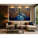 Ver imagem 1 de Quadro Decorativo Árvore da Vida Azul e Dourado 110x80cm 2pçs Moldura Filete Preta