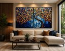 Ver imagem 1 de Quadro Decorativo Árvore da Vida Azul e Dourado 110x80cm 2pçs Moldura Filete Preta
